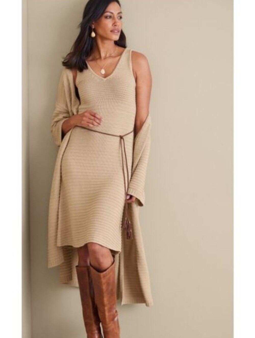 NWT Soft Surroundings Lucera Knit Belted Sweater Dress XL